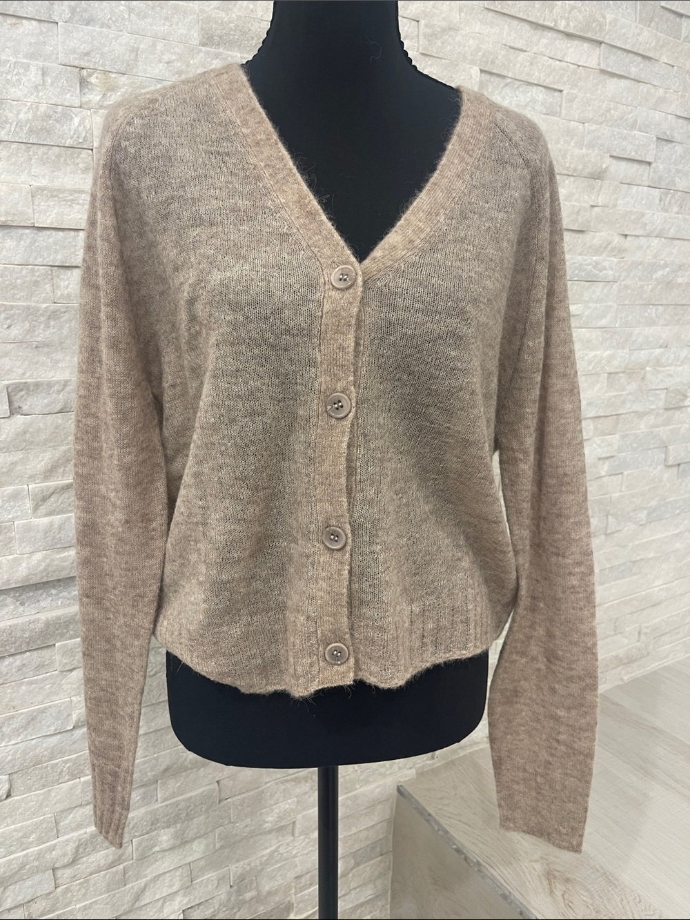 One Grey Day Cozy V-Neck Button Front Sweater Cardigan - Taupe
